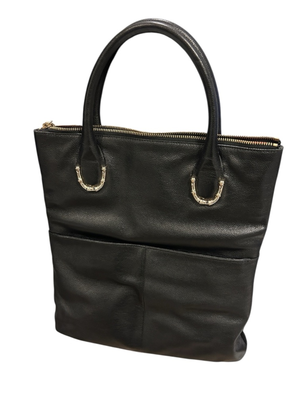 Elaine Turner Black Leather Fold-Over Bag With Suede-Cross Body/Tote/Clutch